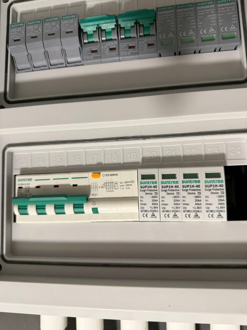 Control cabinet with Suntree SPD surge protection in a solar system, Koh Kaew, Phuket