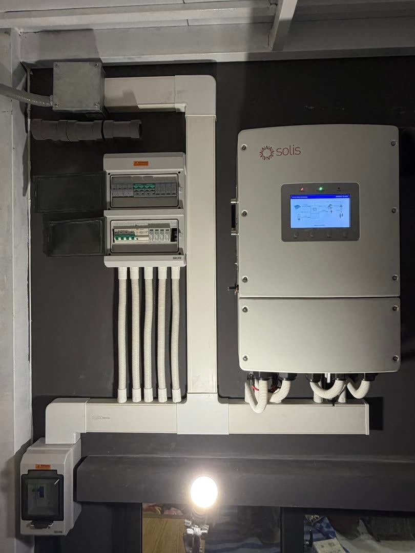 Solis inverter with control cabinet and neatly trunked wiring — solar installation in Koh Kaew, Phuket