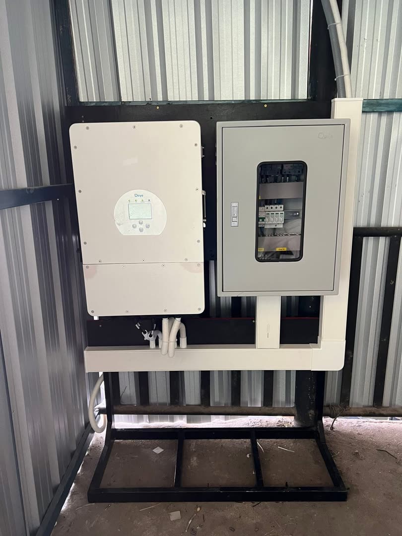 Deye 10 kW hybrid inverter with control cabinet installed in a warehouse, Natai, Phang Nga